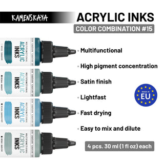 Acrylic Ink Set – Aqua Lagoon (4 Pack) - Core Acrylic Inks - KAMENSKAYA