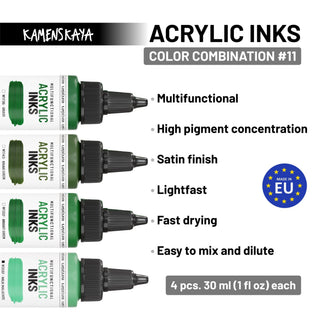 Acrylic Ink Set – Botanical Greens (4 Pack) - Core Acrylic Inks - KAMENSKAYA
