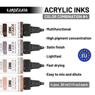 Acrylic Ink Set – Coffee Tones (4 Pack) - Core Acrylic Inks - KAMENSKAYA