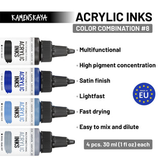 Acrylic Ink Set – Urban Indigo (4 Pack) - Core Acrylic Inks - KAMENSKAYA