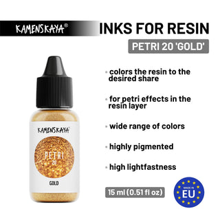 Alcohol Ink for Resin - Petri 20 'Gold' - Alcohol Inks for Petri Art - KAMENSKAYA