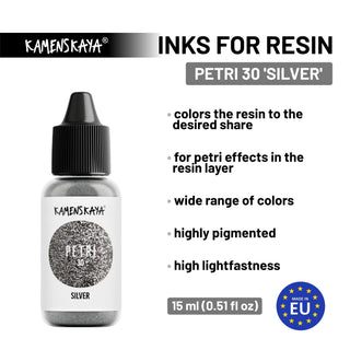 Alcohol Ink for Resin - Petri 30 'Silver' - Alcohol Inks for Petri Art - KAMENSKAYA