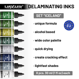 Delaminating Alcohol Inks Set 'Iceland' - Alcohol Ink, Delaminating Collection - KAMENSKAYA