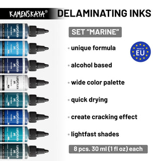 Delaminating Alcohol Inks Set 'Marine' - Alcohol Ink, Delaminating Collection - KAMENSKAYA