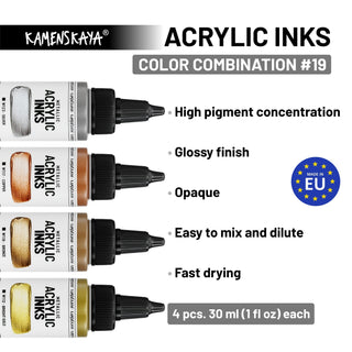 Metallic Acrylic Ink Set – Essential Metallics (4 Pack) - Metallic Acrylic Inks - KAMENSKAYA