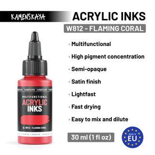Neon acrylic ink W812 "Flamingo coral" - Acrylic Ink - KAMENSKAYA