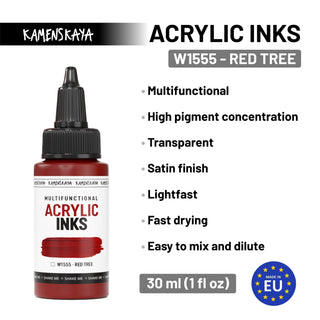 W1555 Red tree - Acrylic Ink - KAMENSKAYA