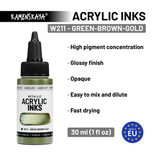 W211 Green - brown - gold - Acrylic Ink - KAMENSKAYA