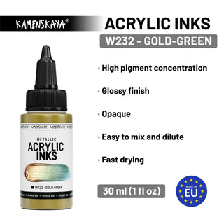 W232 Gold - green - Acrylic Ink - KAMENSKAYA